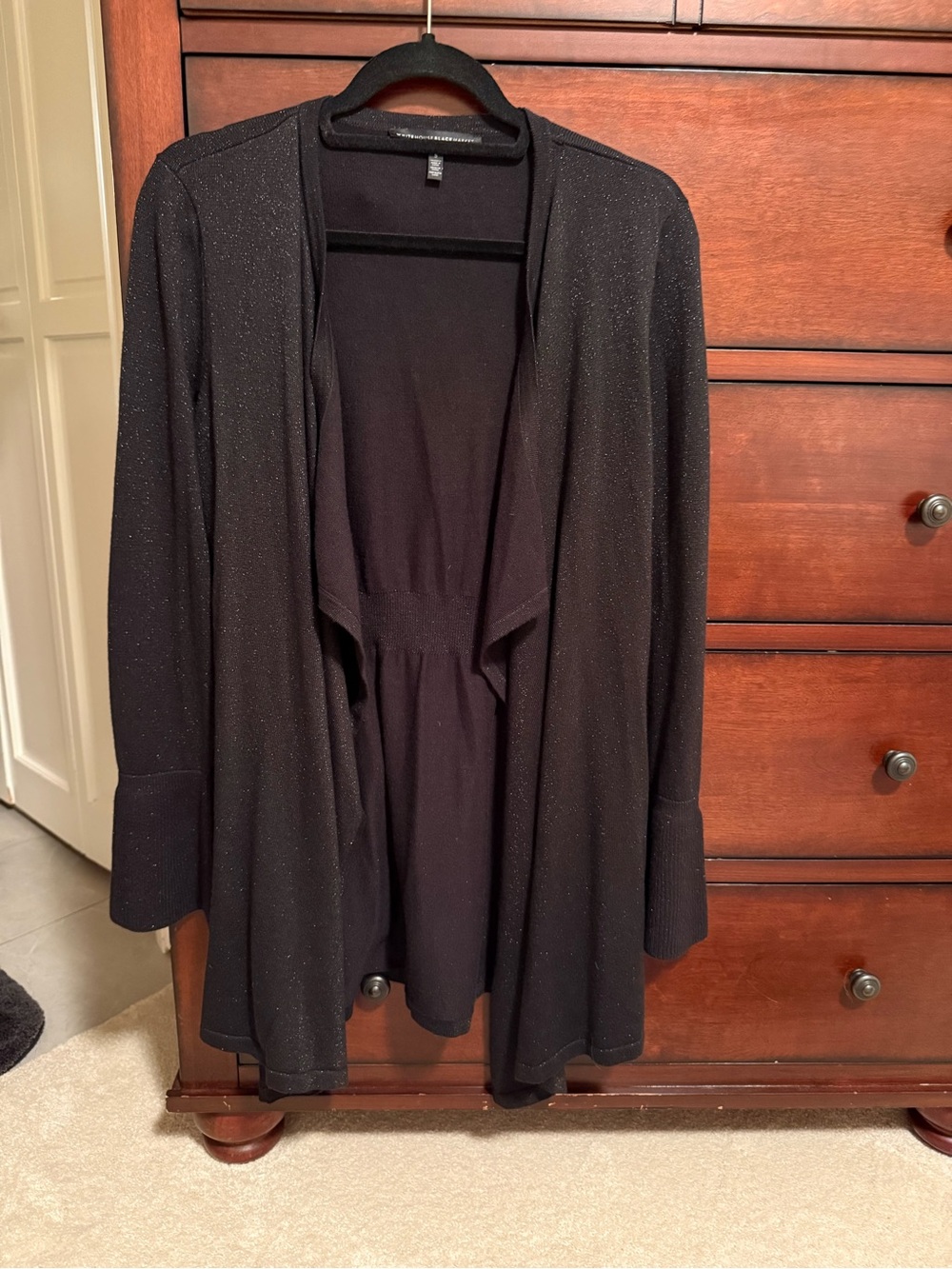White House Black Market Black Sparkle Open-Front Cardigan